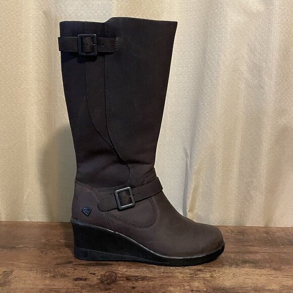 Keen Womens Keen of Scots Boot Sz 6 Brown Nubuck Leather Wedge Heel Fleece Lined - Picture 4 of 8